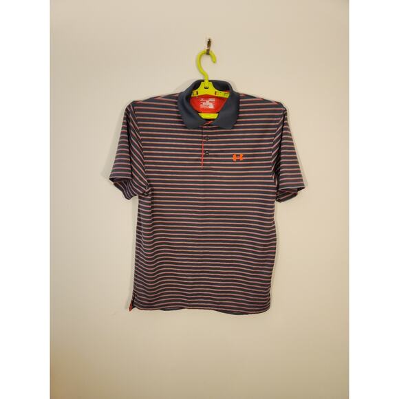 Under Armour Polo Mens Medium Gray Striped HeatGear Golf Athleisure Preppy - Picture 11 of 12